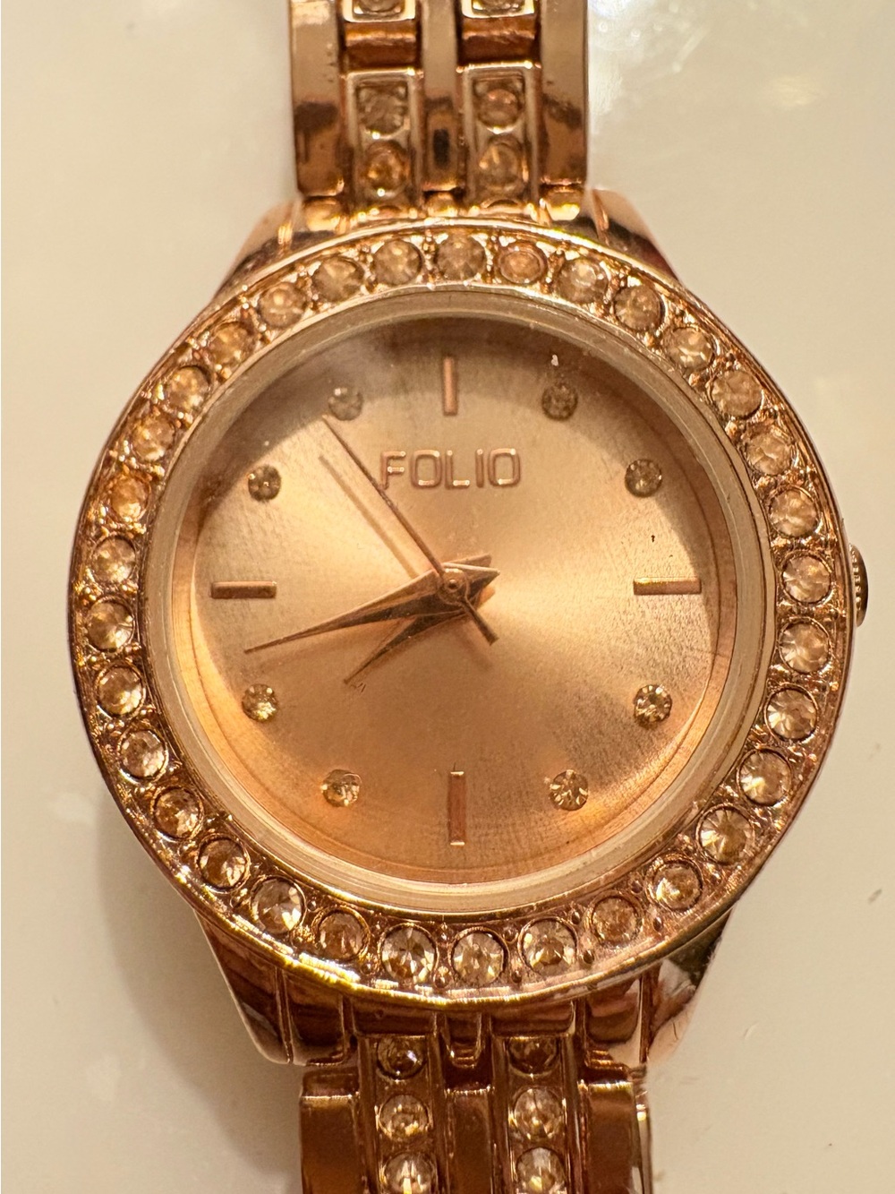 Folio FMD Women's Rose Gold Crystal Bracelet Watch Diamond Markers